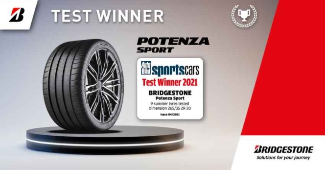 Bridgestone Potenza Sport Wins AutoBild Sportcars' 2021 Sports Tyre Test